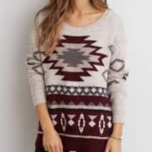 🐬AEO Prescott Sweater Aztec Trible print SM wool - Picture 1 of 12